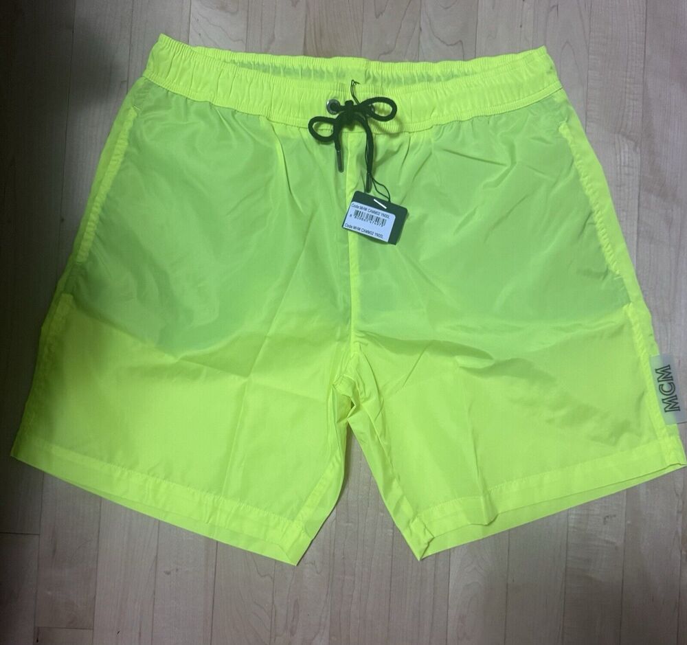 MCM Men’s Neon Yellow Swim Trunks Shorts Size L NWT Made in Italy